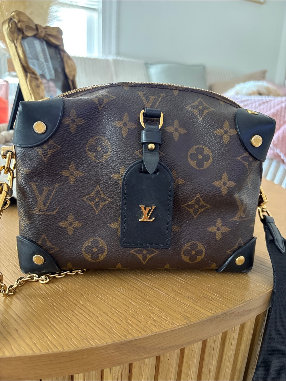 Louis Vuitton Leather Malle Souple monogram Crossbody with Gold Chain